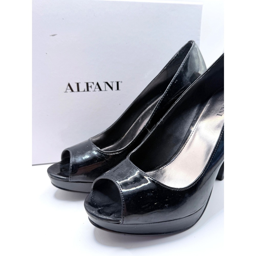 Alfani LusciousBKP Pump Women 5.5 Black Patent Peep Toe Platform High Heel